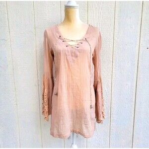 Amita Naithani tan boho embroidered tunic wmns sz xs